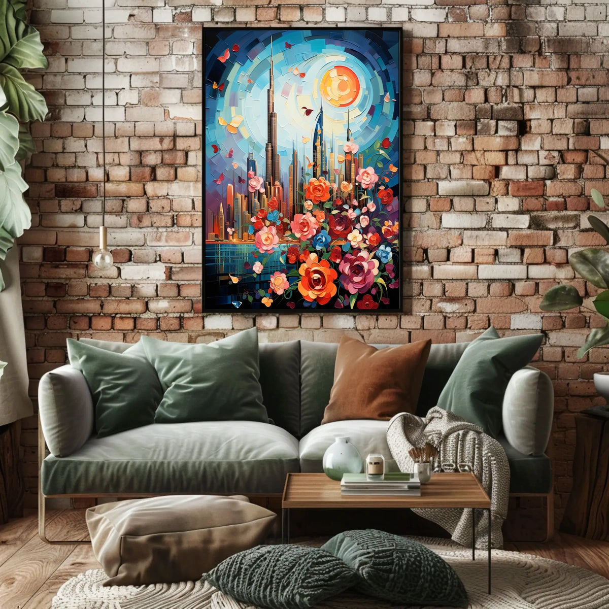Dubai Skyline with Flowers Celebrates Urban or Cityscape Poster