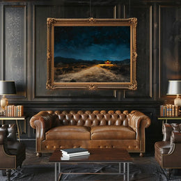 Desert Night Solitude: Tranquil Cabin Art Poster