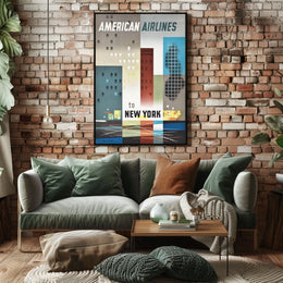 American Airlines New York City Poster Vintage Wall Art