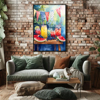 Bright Lemonade Stand Watercolor Scene 18x24 Poster