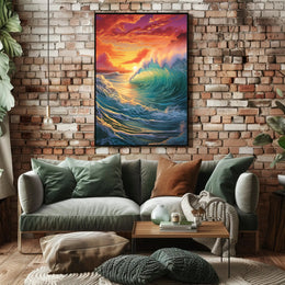 Vibrant Ocean Sunset Wave Artistic Poster
