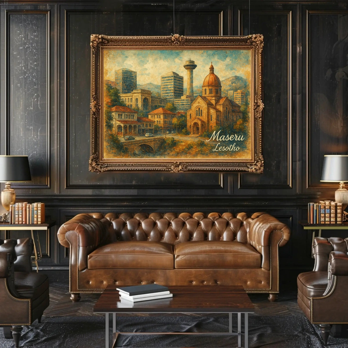 Maseru Cityscape Travel Inspired Digital Painting Poster