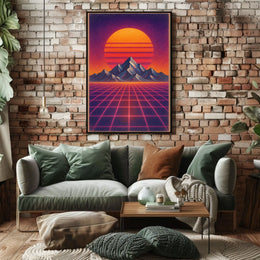 Vibrant Retrofuturistic Synthwave Sunset Futuristic Sci-Fi Poster