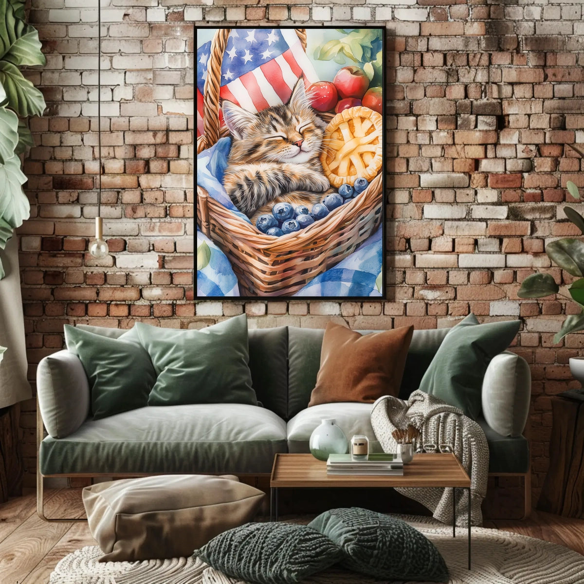 Fluffy Tabby Cat Sleeping In Basket With Fruit Poster