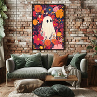 Ghostly Figure Amidst Flowers Whimsical Playful Poster