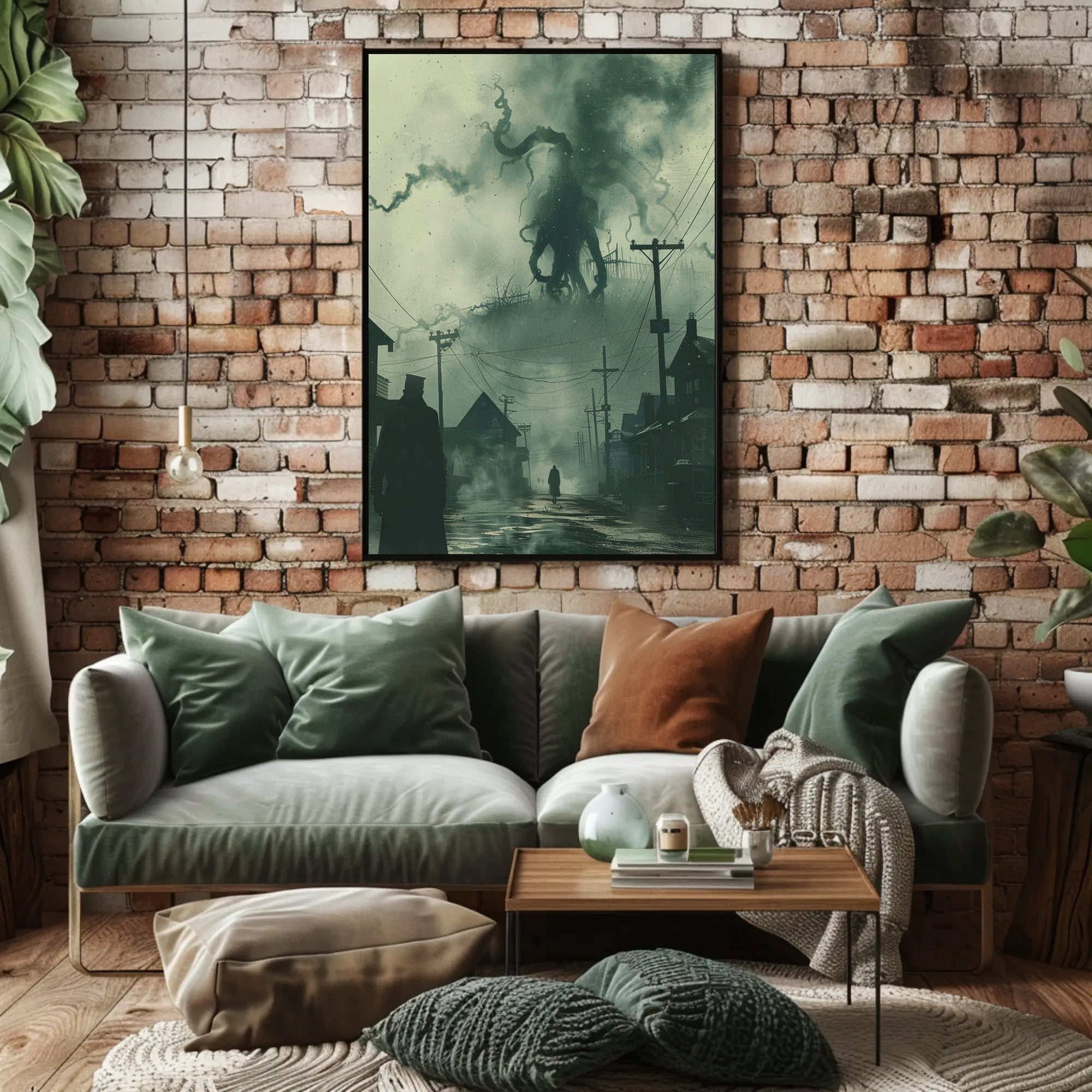 Dark Victorian Town with Tentacled Creature Fantasy Poster PosterGoat