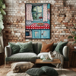 Grandmas Kitchen Scene With Cherry Pie Artwork Poster