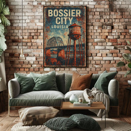 Bossier City Louisiana Scenic Wanderlust Cityscape Heritage Decor Collectible Souvenir Wall Art Poster