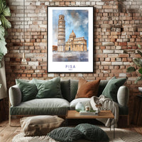 Leaning Tower of Pisa Watercolor Travel Poster PosterGoat