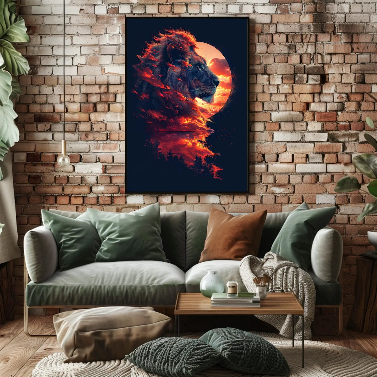 Majestic Lion Sunset Surrealism Art Poster
