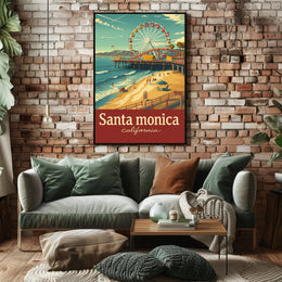 Santa Monica Pier Retro Travel Poster