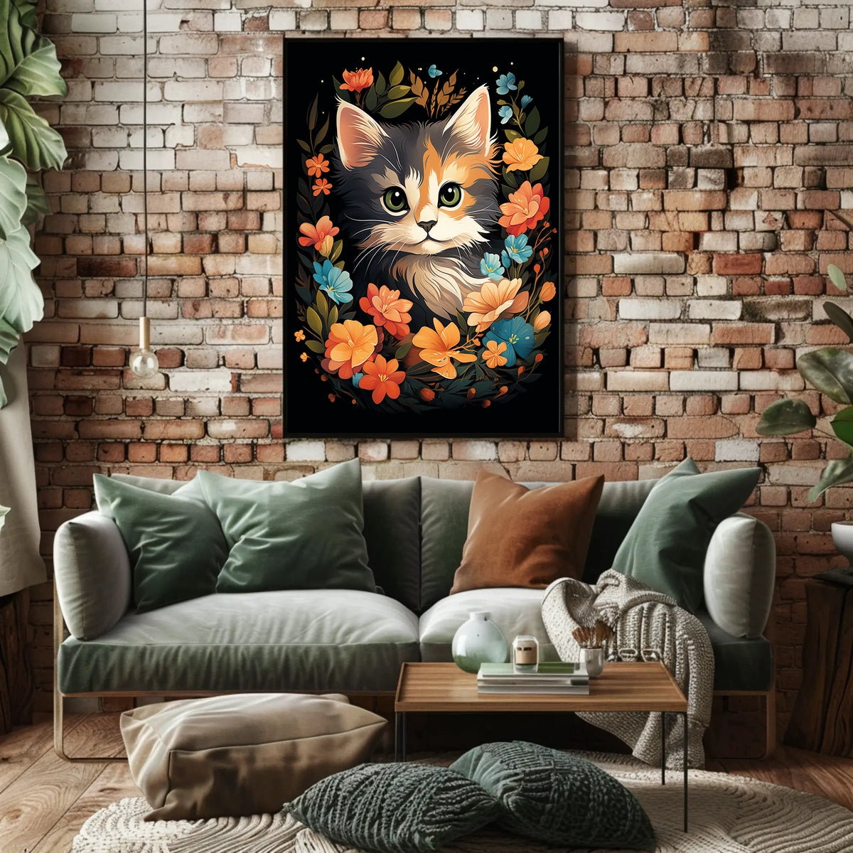 Charming Cat Amidst Vibrant Floral Wonderland Poster
