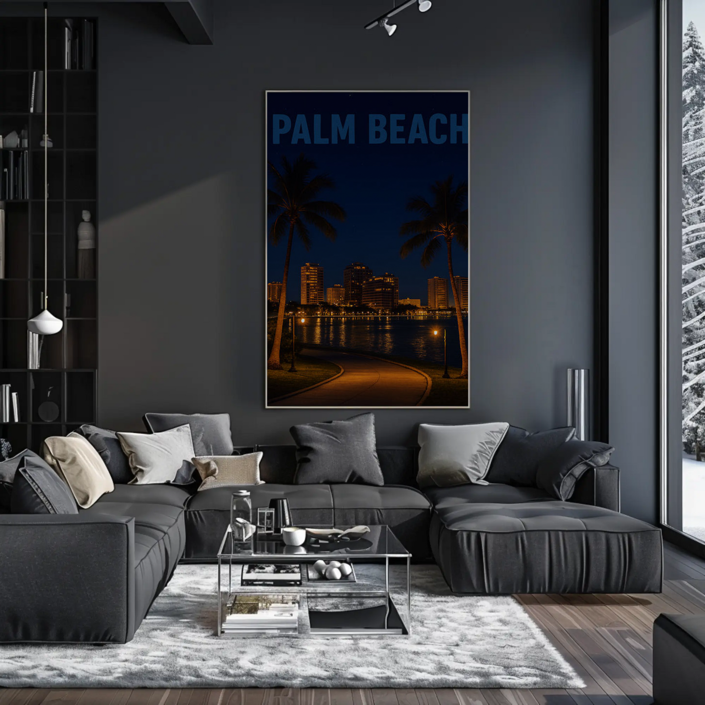 Palm Beach Florida Waterfront At Night Travel Poster