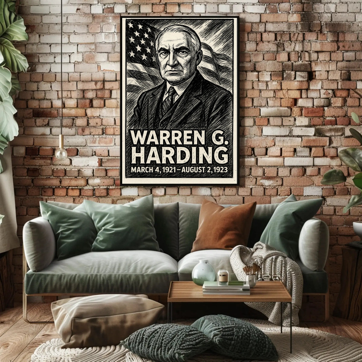 Warren G. Harding 29th President of the United States B & W Comic Sketch Poster