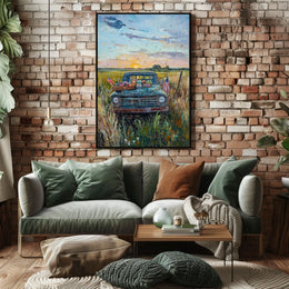 Vintage Pickup Truck Abstract Art On Canvas Fine Poster
