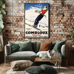 Skiing Adventure Travel Poster in Vintage French Alps Style PosterGoat