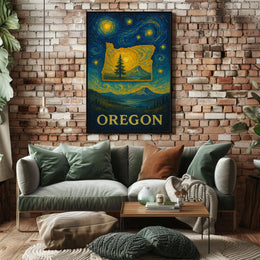 Oregon's Dreamy Landscape in Van Gogh's Style Artistic Poster