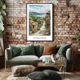 Scenic Honduran Village Watercolor Poster - Travel Poster PosterGoat