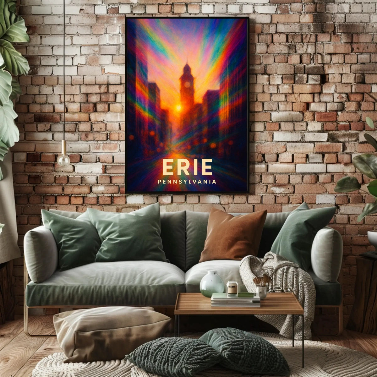 Erie Pennsylvania Cityscape Vibrant Urban Travel Inspired Digital Painting Impressionism Poster