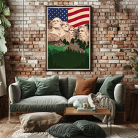 Mount Rushmore and the American Flag Poster
