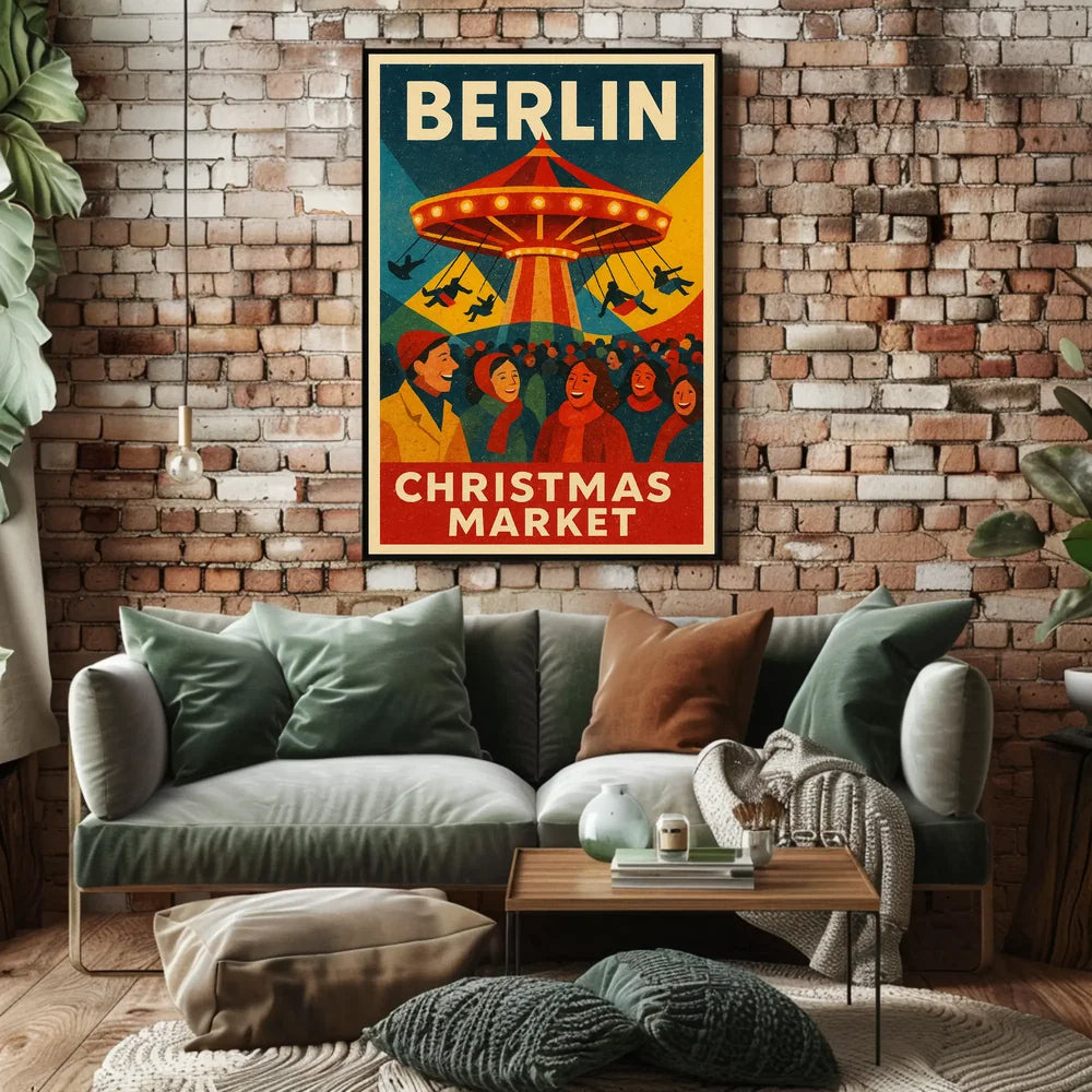 Christmas Carousel at Berlin Market Seasonal Travel Poster