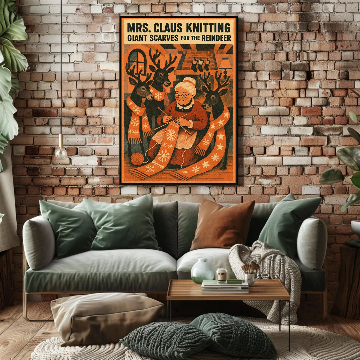 Mrs. Claus Knitting Giant Scarves Poster