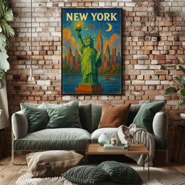 New York Skyline With Statue Of Liberty Poster