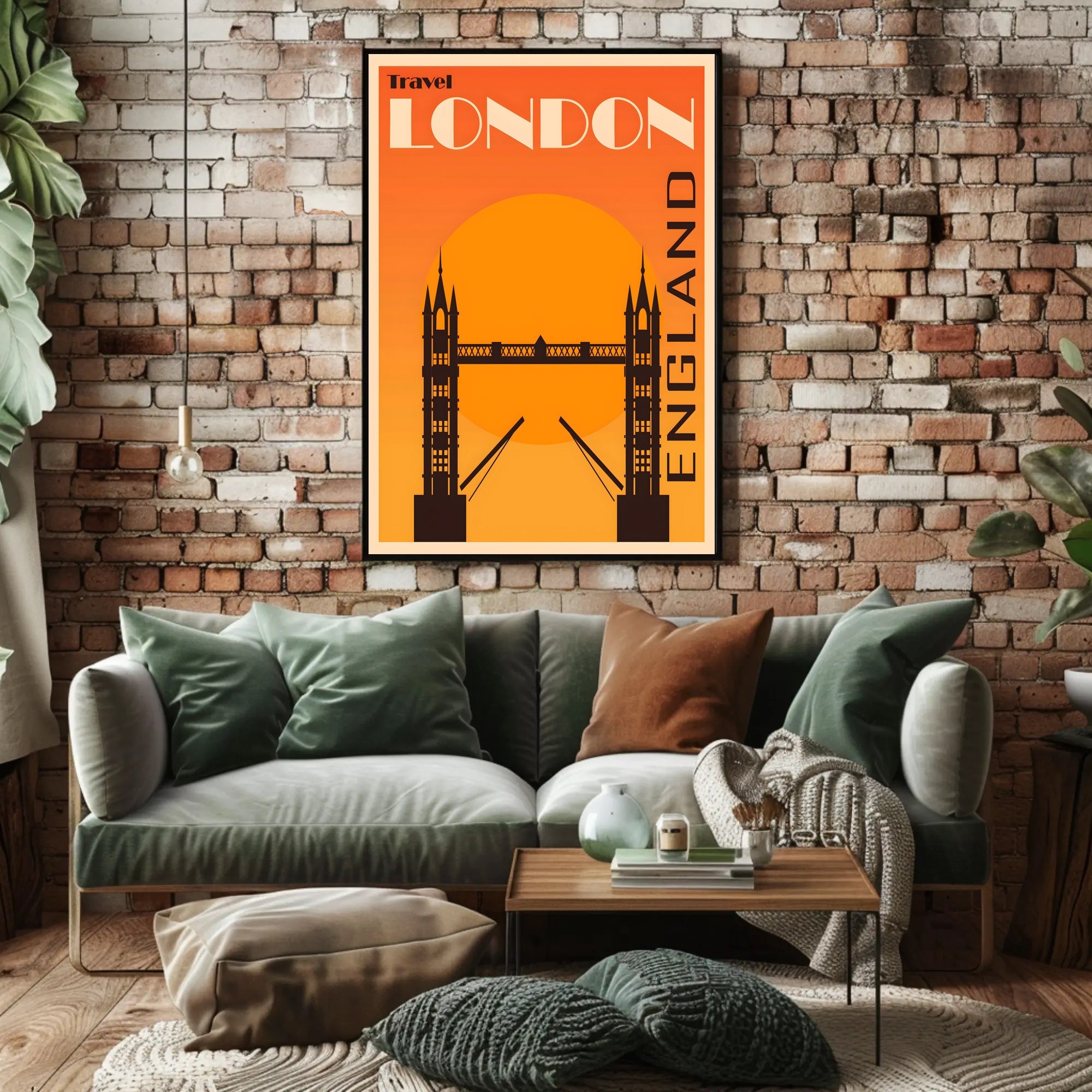 Stylized 1920s London Tower Bridge Art Deco Travel Poster
