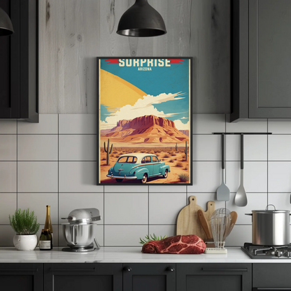 Surprise Arizona Sunset Desert Drive Vintage Travel Poster