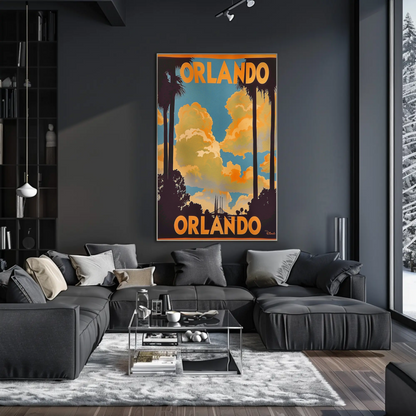 Orlando Sunset Palms Retro Florida Travel Poster