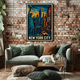 New York City Skyline Vibrant Poster Modern Wall Art