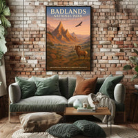 Badlands National Park Vintage Wildlife Art Poster