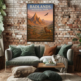 Badlands National Park Vintage Wildlife Art Poster