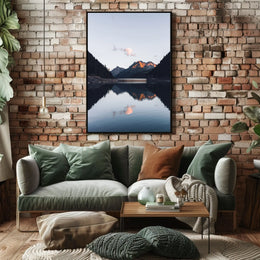 Serene Mountain Landscape at Dusk Photorealistic Poster