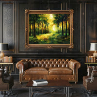 Golden Sunlit Forest: Impressionist Autumn Landscape Poster