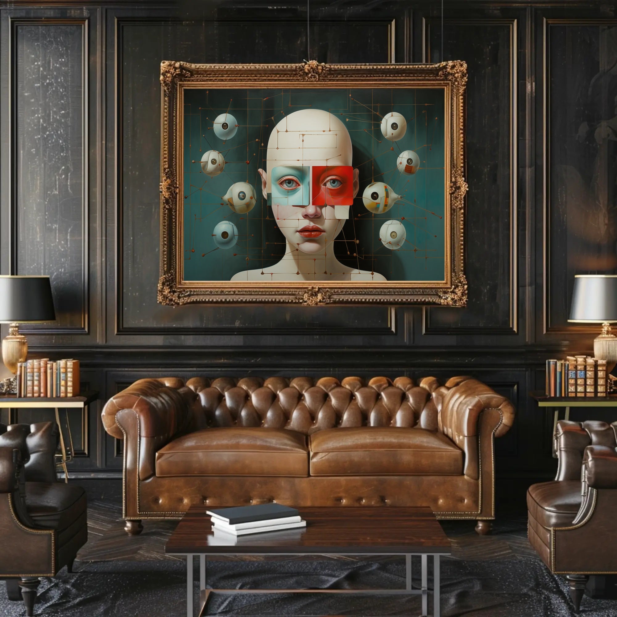 Surreal Bald-Faced Geometric Art Poster Futuristic Sci-Fi Poster