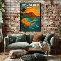 Diamond Head Sunrise Vintage Travel Poster