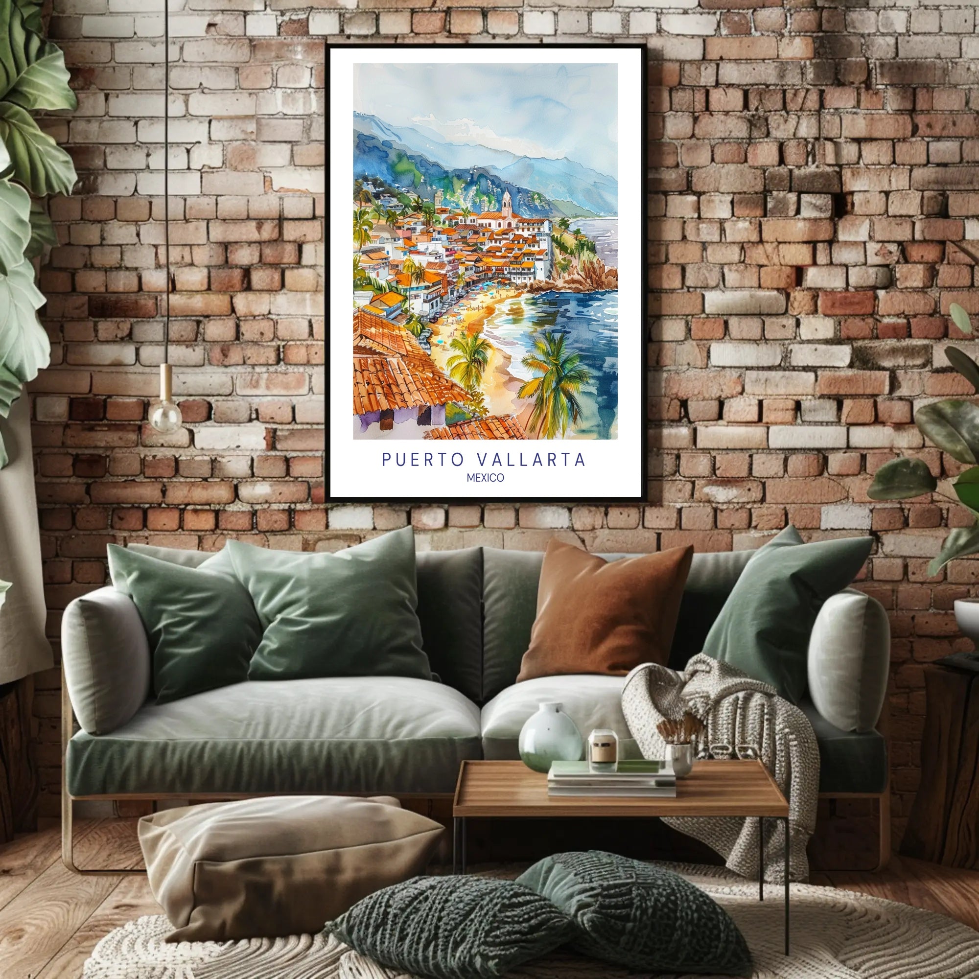 Puerto Vallarta Coastal Watercolor Travel Poster PosterGoat