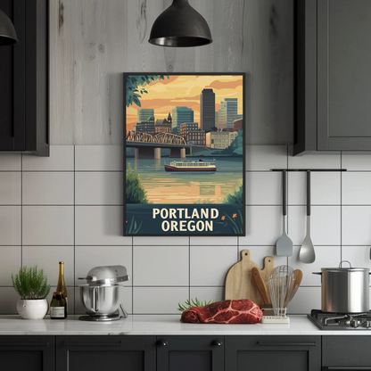 Portland Oregon Sunset Vintage Poster