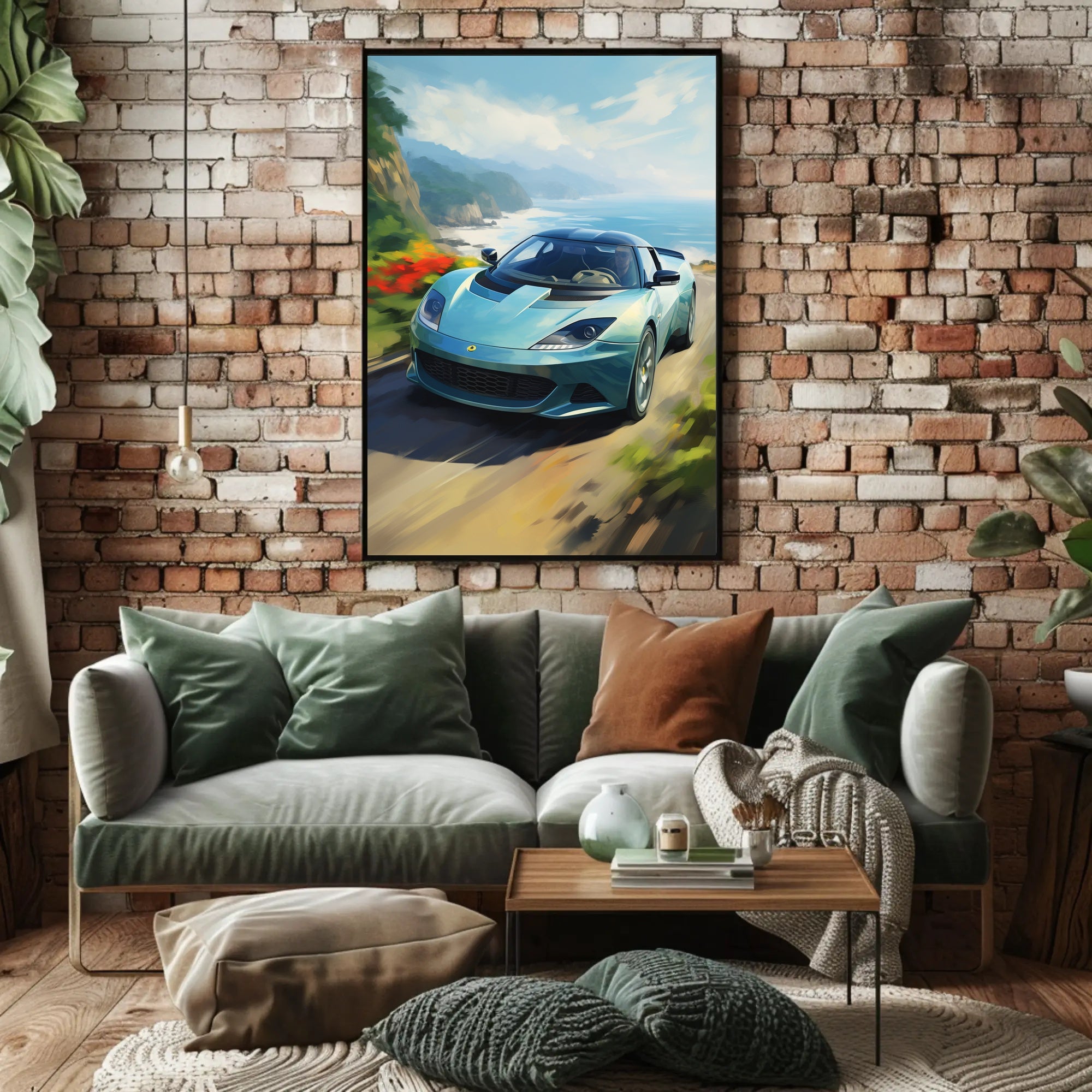 Modern Sports Car Coastal Adventure: Artistic Poster