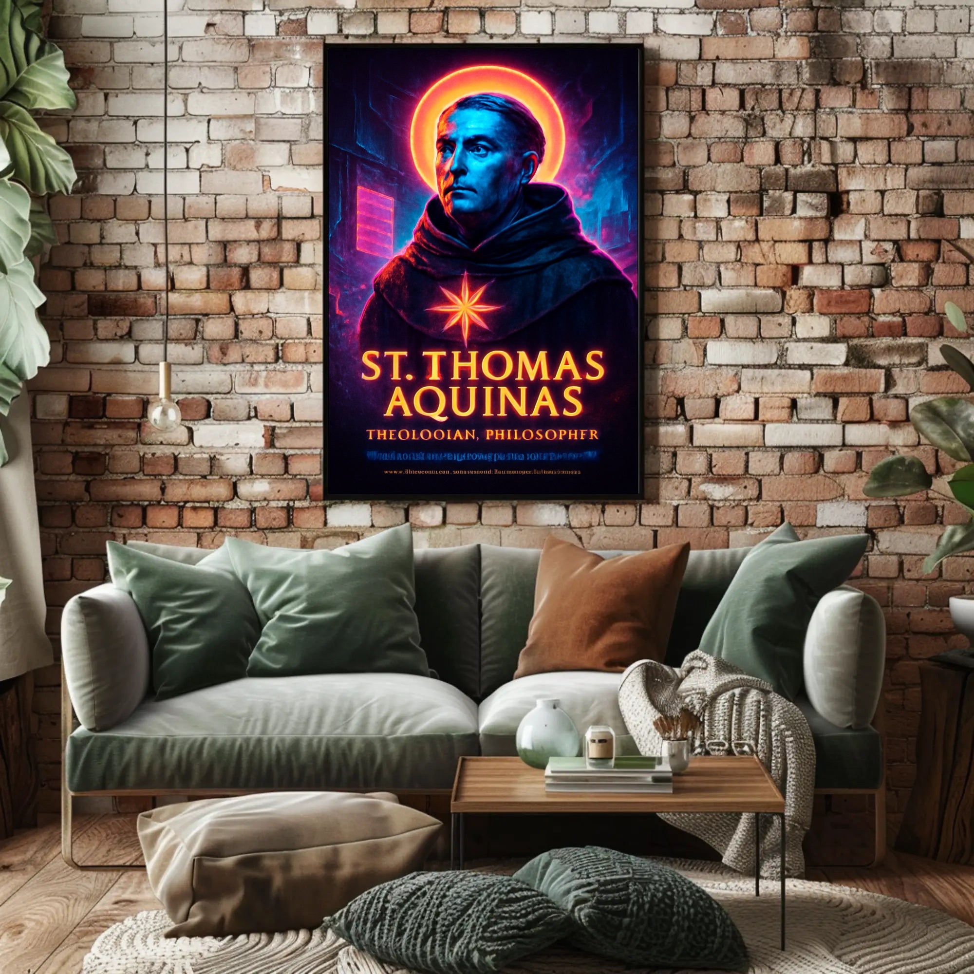 St. Thomas Aquinas Neon Portrait Cultural or Heritage Poster