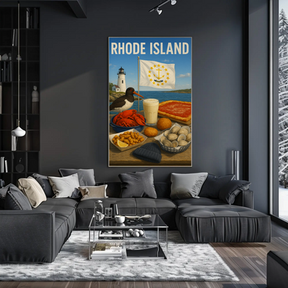 Rhode Island Clam Cakes Lighthouse Pizza Travel Poster