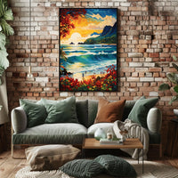 Tropical Paradise Beach Scene at Sunrise-Sunset Travel Poster