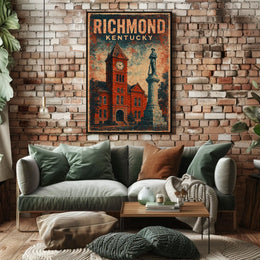 Richmond Kentucky Clock Tower Cultural Heritage Vintage Americana Nostalgic Townscape Poster