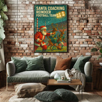 Santa Coaches Reindeer Football Team Vintage Poster