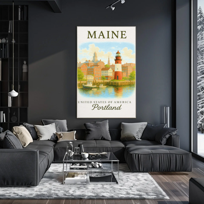 Portland Maine Historic Lighthouse Waterfront Scene Poster