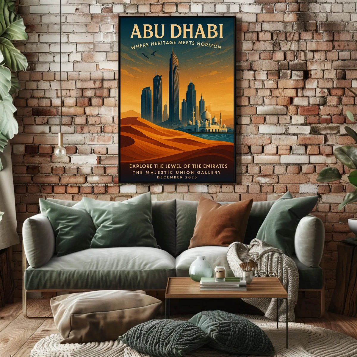 Abu Dhabi skyline and heritage illustrated urban cityscape poster