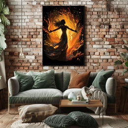Fiery Empowerment: Abstract Woman in Flames Poster