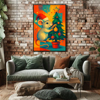 Festive Mouse and Christmas Tree Poster