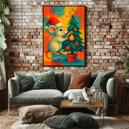 Festive Mouse and Christmas Tree Poster